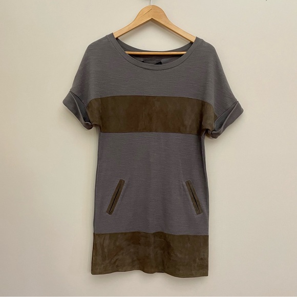 ALL SAINTS Diego Mini Tee Dress Suede Cotton Womens Small - Picture 1 of 6